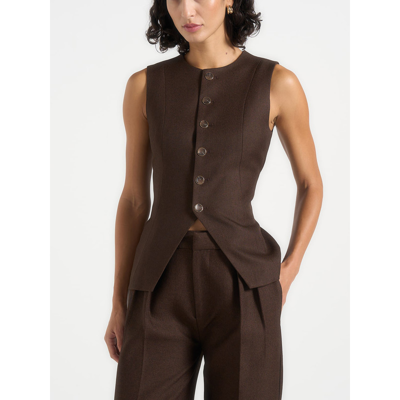 Manière De Voir Maisie Tailored Crew Neck Cinch Waistcoat in Taupe at Nordstrom, Size 6 | Nordstrom