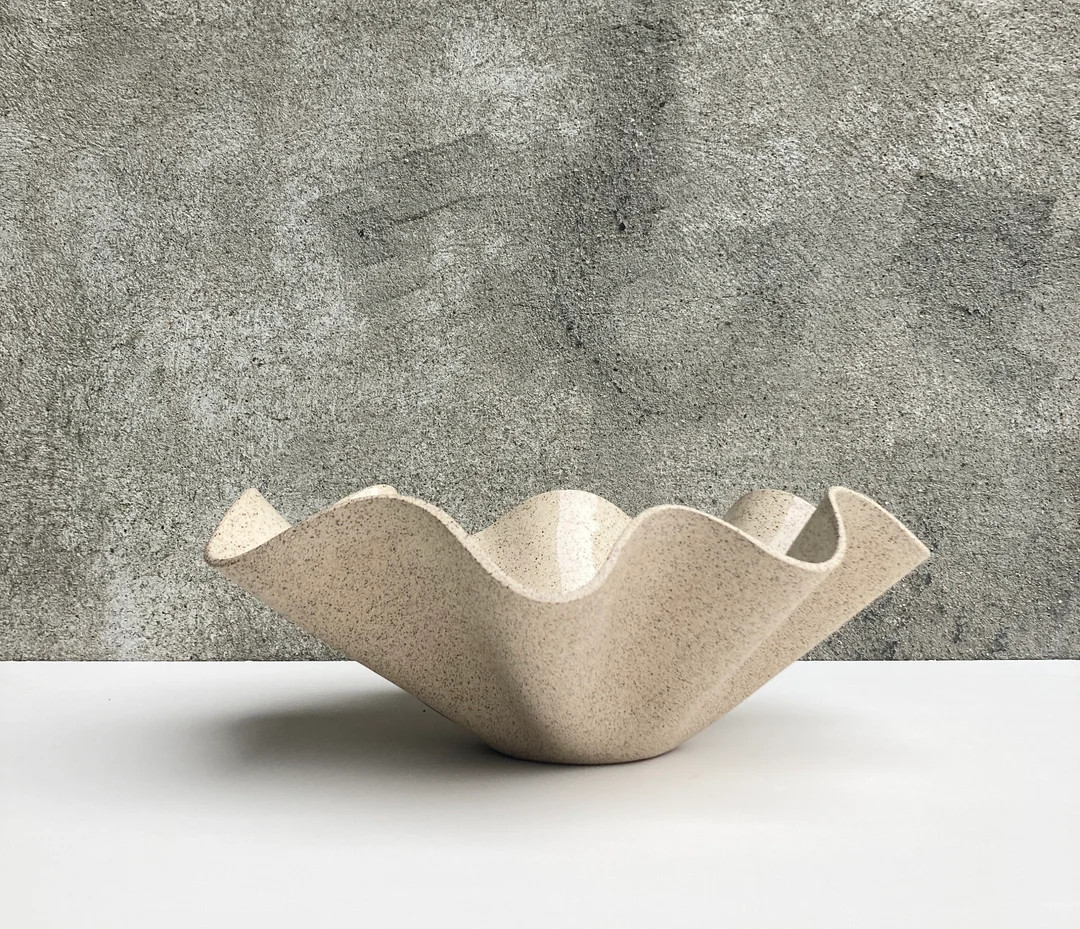 Handmade Ceramic Handkerchief Wavy Bowl Speckled Light Sandy Brown Large - Etsy | Etsy (US)