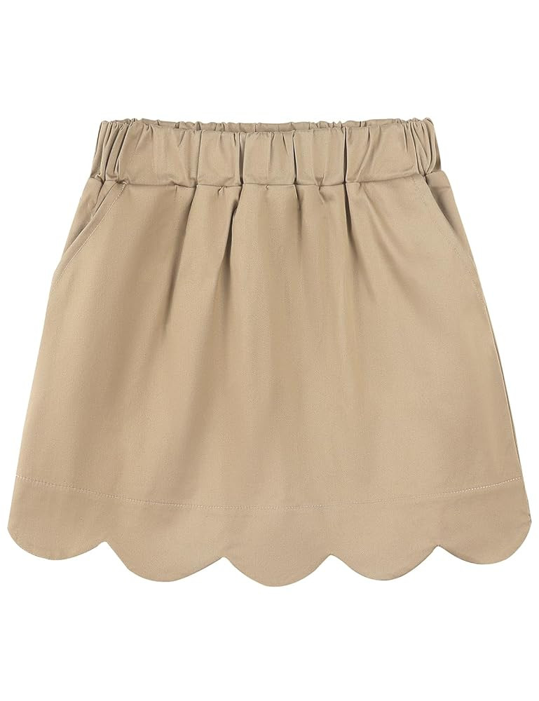 Noomelfish Girls Scalloped Uniform Skirts Stretch Cute School Skort with Pockets (5-12 Years) | Amazon (US)
