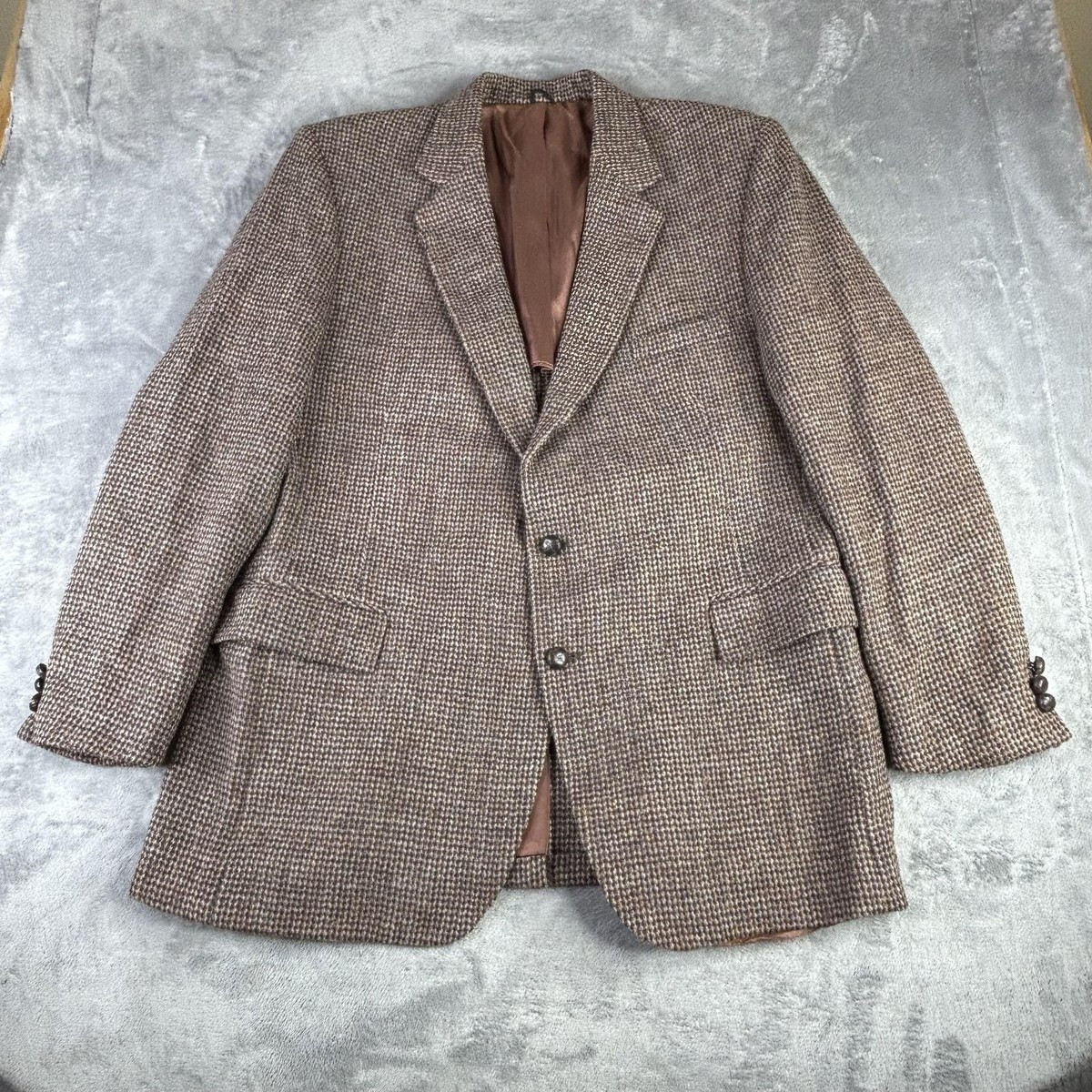 Harris Tweed Blazer Mens 46L Brown Houndstooth Check Scottish Wool Tailored USA | eBay UK