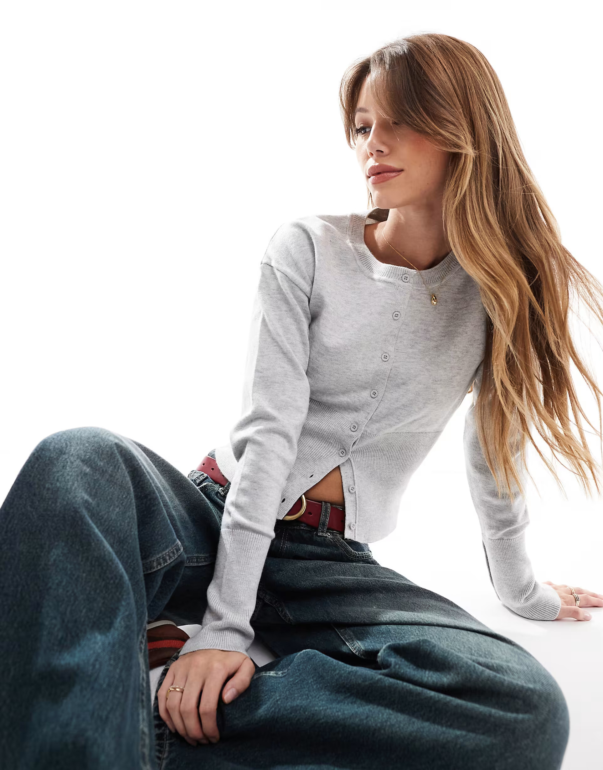 Cotton On everfine round neck cardigan in gray heather | ASOS (Global)