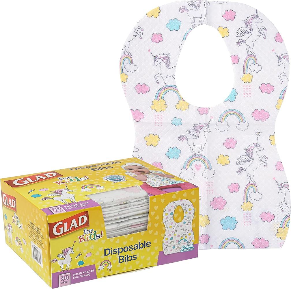 Glad For Kids Disposable Paper Bibs, 30 Ct - Disposable Bibs - Travel Bibs For Kids, Disposable K... | Amazon (US)