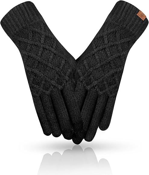 REACH STAR Women Winter Touchscreen Gloves Cable Knit Warm Lined 3 Fingers Dual-layer Touch Scree... | Amazon (US)