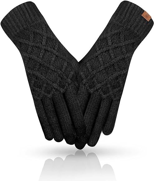 REACH STAR Women Winter Touchscreen Gloves Cable Knit Warm Lined 3 Fingers Dual-layer Touch Scree... | Amazon (US)