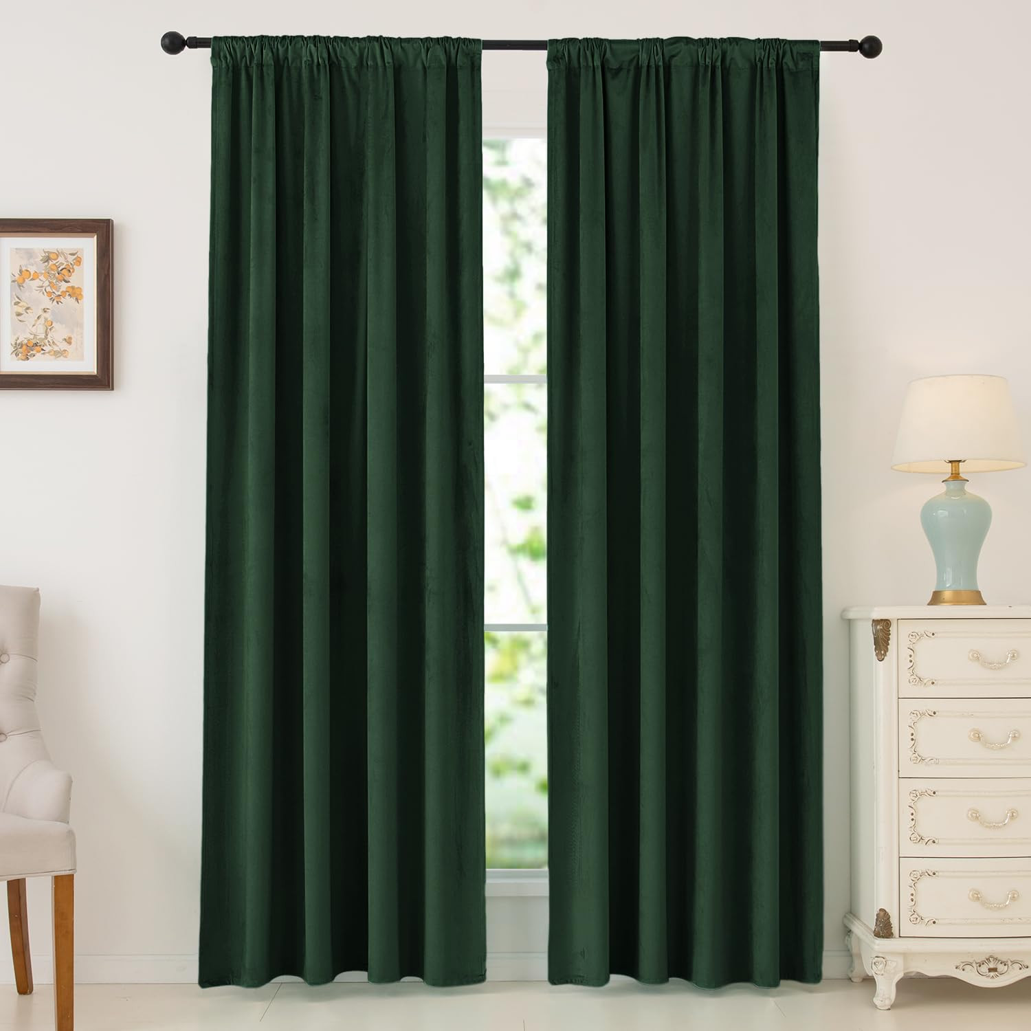 nanbowang Dark Green Velvet Curtains - 42 Inches Width 84 Inches Long Soft Curtain Rod Pocket The... | Amazon (US)