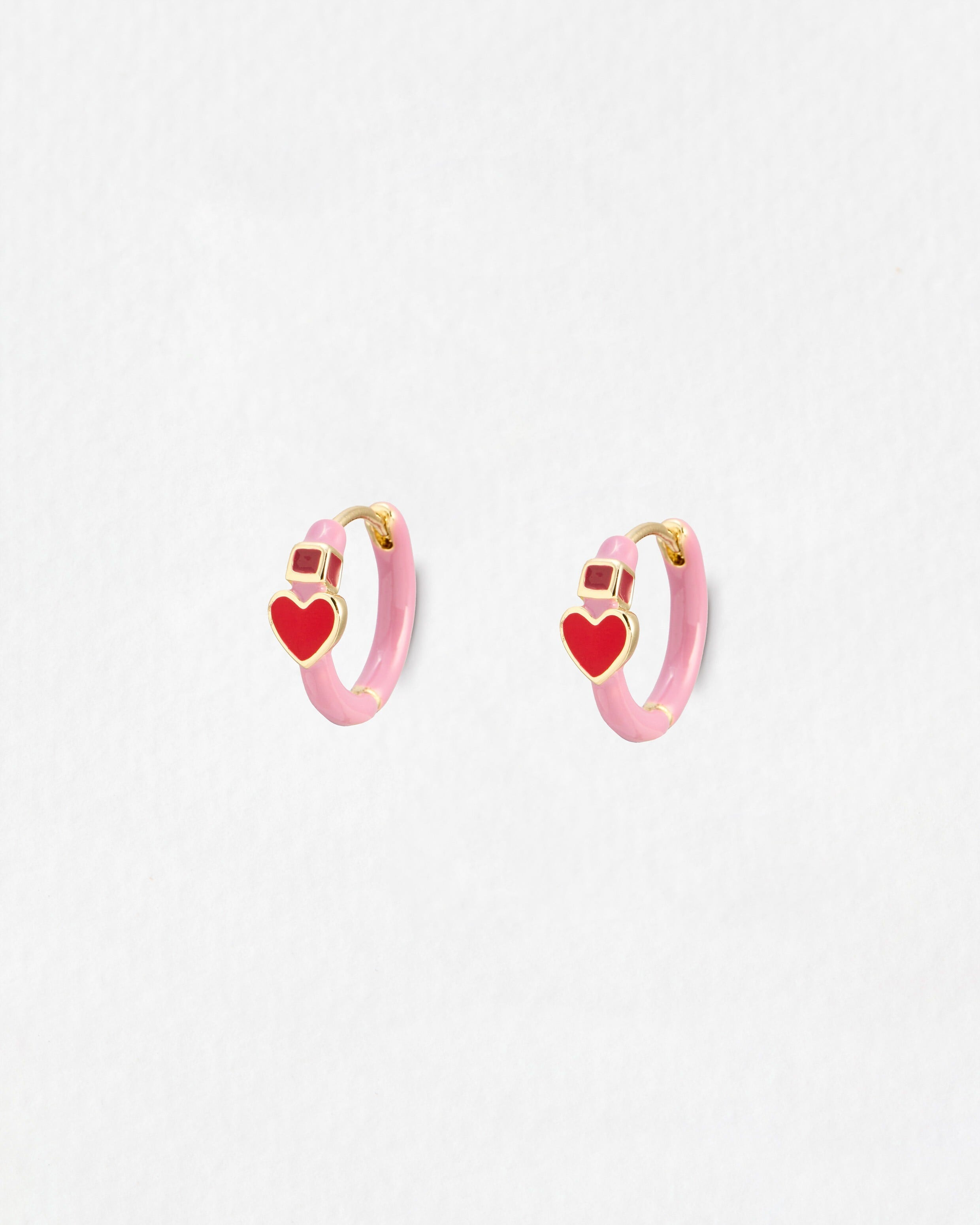 Ciara Pink Mini Heart Enamel Huggie Earrings | Oliver Bonas | Oliver Bonas (Global)