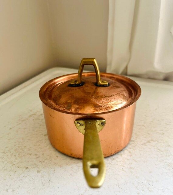 Vintage Copper & Stainless Steel Pot W/ Lid/ Brass Handles - Etsy | Etsy (US)