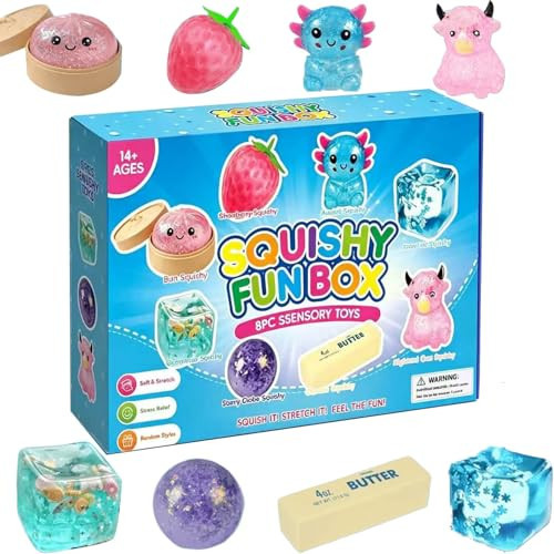 8-Piece Set Mystery Squishy Box Malt Sugar Stress Relief Fidget Toys, Kawaii Squishy Fidget Toys Including Strawberry, Cat Paw, Cheese Toy, Sensory Toys Birthday Easter Gifts for Boys & Girls (#B) | Amazon (US)