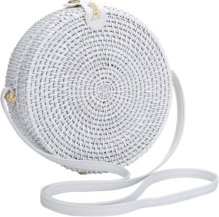 Hurber Women's Woven Bag Round Handmade Woven Shoulder Bag Cross Body Handmade Rattan Bag | Amazon (US)