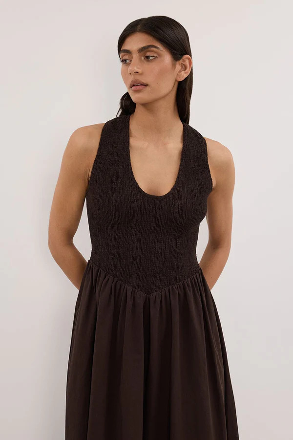 FLORENCE BURNT CHOC COTTON MIDI DRESS | DISSH