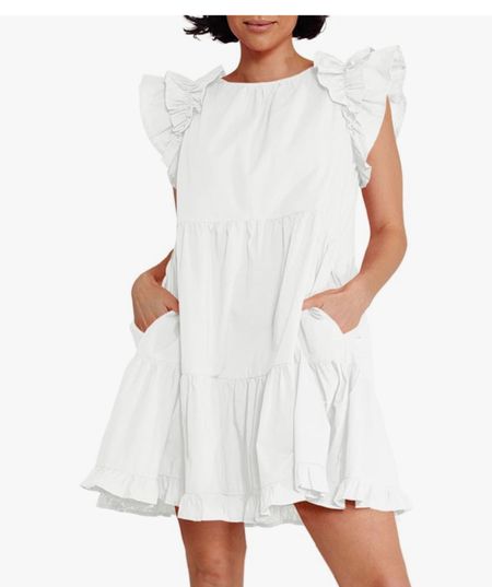 White flutter sleeve dress 

#LTKOver40 #LTKFindsUnder50 #LTKFindsUnder100