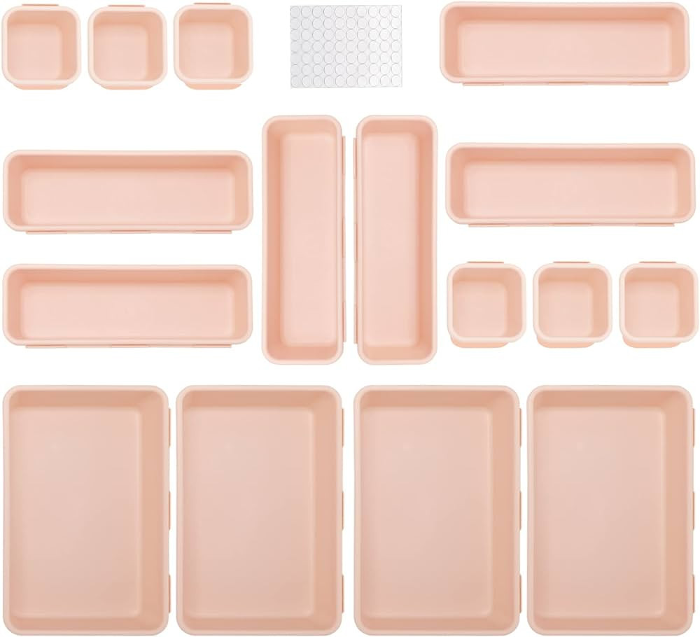 Famhap 16 PCS Pink Desk Drawer Organizers, Versatile Bathroom and Vanity Drawer Organizer Trays, ... | Amazon (US)