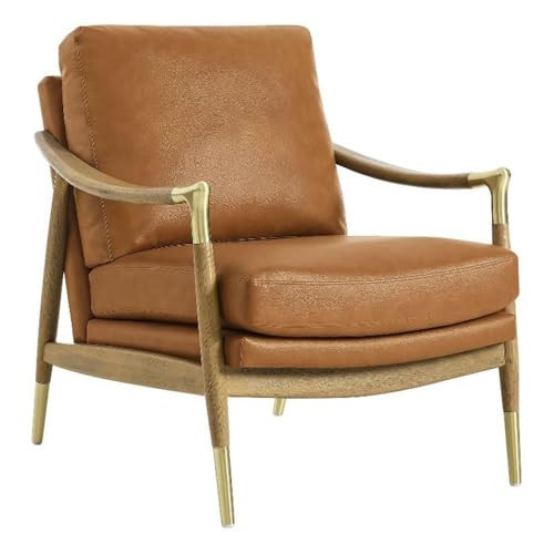 Modway Langford Faux Leather Upholstered Armchair – Mid-Century Modern Armchair with Wood Frame – PU Leather Accent Chair for Living Room or Bedroom | Amazon (US)