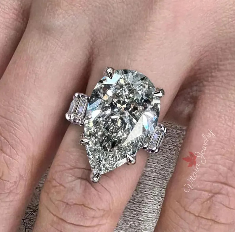 8 CT Large Pear Moissanite Engagement Ring,thick Wide Band Teardrop Ring,celebrity Style,hidden H... | Etsy (US)