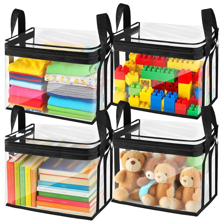 4 Pcs Clear Hard Zipper Bags with Handle Book Storage Organizer Plastic Organizing Cube Bin Water... | Amazon (US)