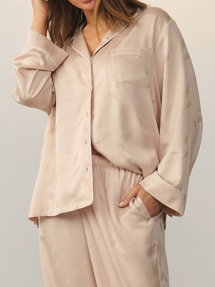 Buy Glazed Satin Champagne Long Pajama Set, Champagne Jacquard W Champagne Bottles - Order Pajama... | Victoria's Secret (US / CA )