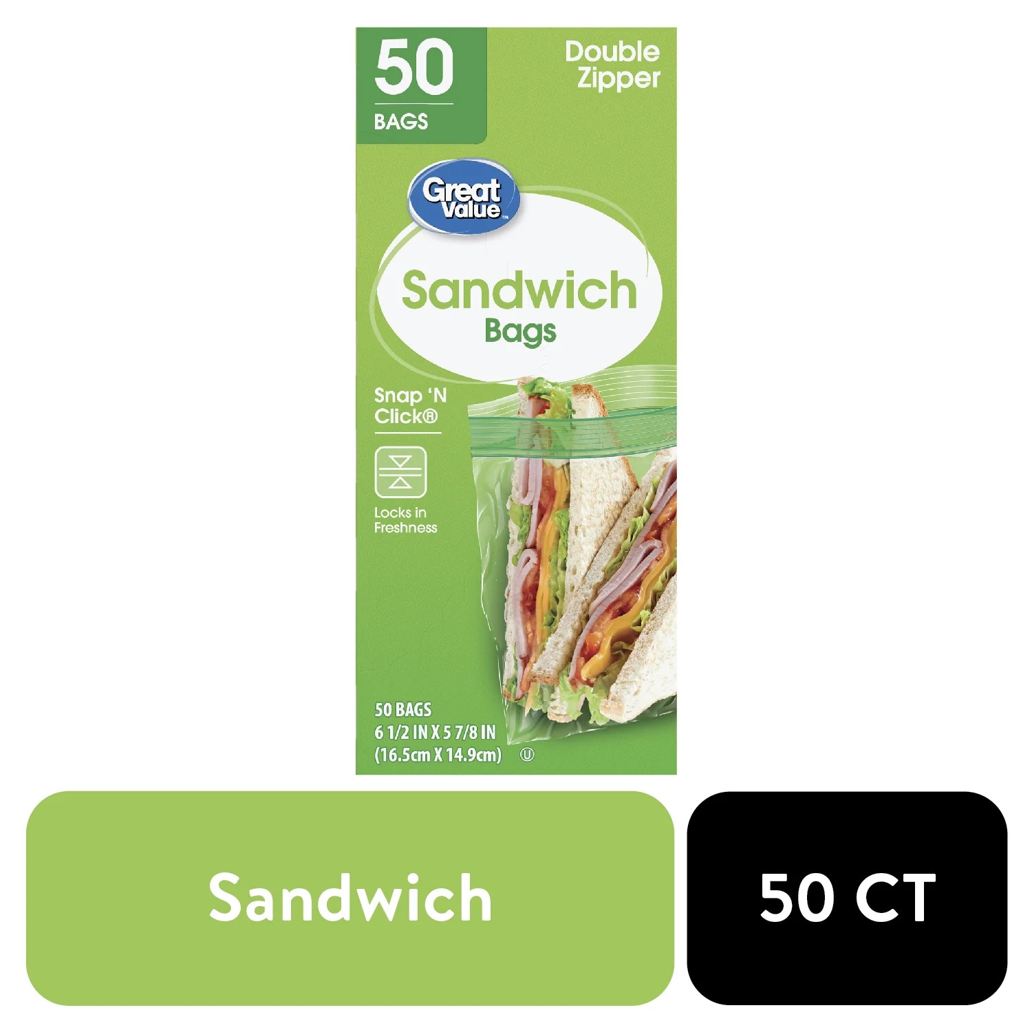 Great Value Fresh Seal Double Zipper Sandwich Bags, 50 Count | Walmart (US)