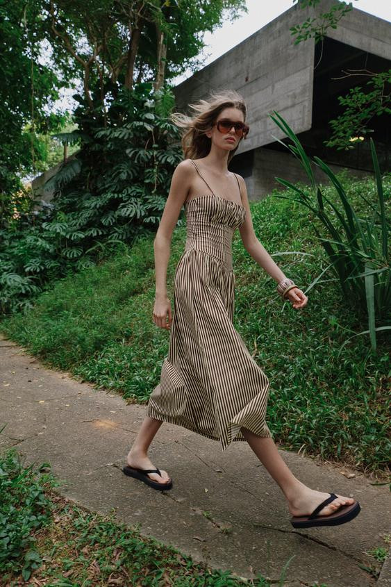 STRIPED COMBINATION POPLIN DRESS | Zara US