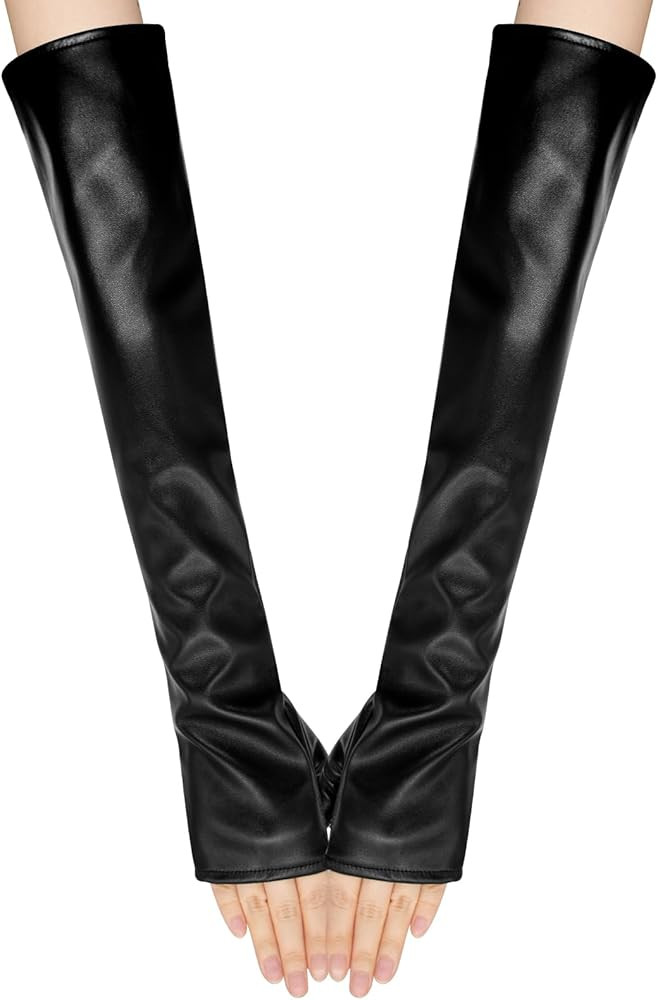Long Keeper Women Leather Gloves Elbow Length Fingerless Arm Gloves Long Sleeve PU Leather Dress ... | Amazon (UK)