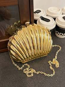 Mini Shell-Shaped Fashion Laser Metal Clutch, Y2K Vintage Metal Frame Chain Shoulder Crossbody Ba... | SHEIN