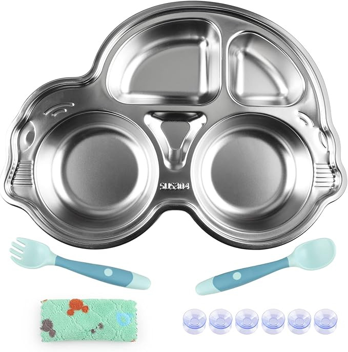 HOLIPOT 304 Stainless Steel Divided Plates, 100% Food-Grade Toddlers Babies Kids Tray, 1300 Ml To... | Amazon (US)