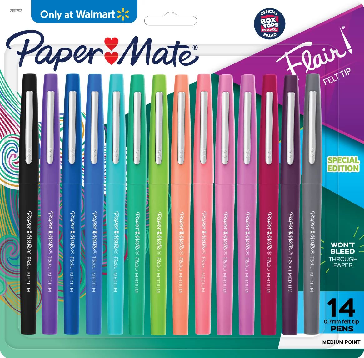 Paper Mate Flair Felt Tip Pens, Medium Point (0.7mm), Assorted Colors, 14 Count | Walmart (US)