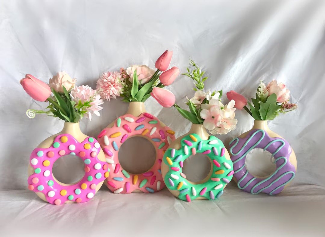 Donut Vase/ Doughnut Vase/ Cute Decor/ Colorful Home Decor/ Sprinkles Icing Frosting Frosted Donu... | Etsy (US)