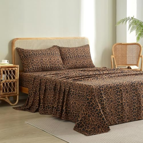 LifeTB Leopard Sheets Set 3 Piece Brown Leopard Cheetah Printed Twin XL Bed Sheets, Cooling Soft Microfiber Bedding Sheets with 16" Deep Pocket, Vintage Animal Cheetah Pattern Farmhouse Sheets Set | Amazon (US)