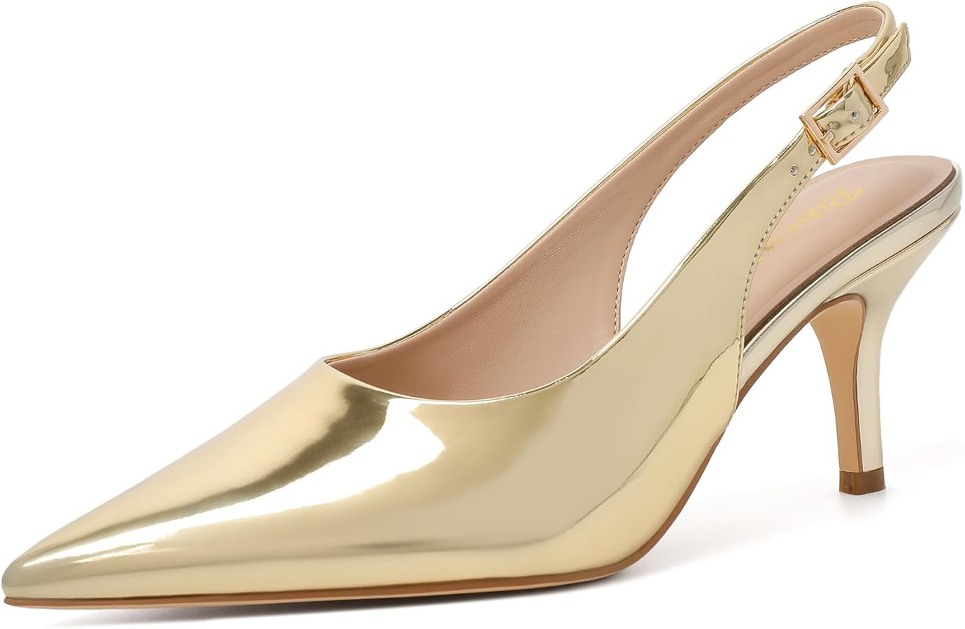 RIBONGZ Slingback Heels for Women Kitten Heels Closed Pointed Toe Ankle Strap Low Heeled Sexy Pum... | Amazon (US)