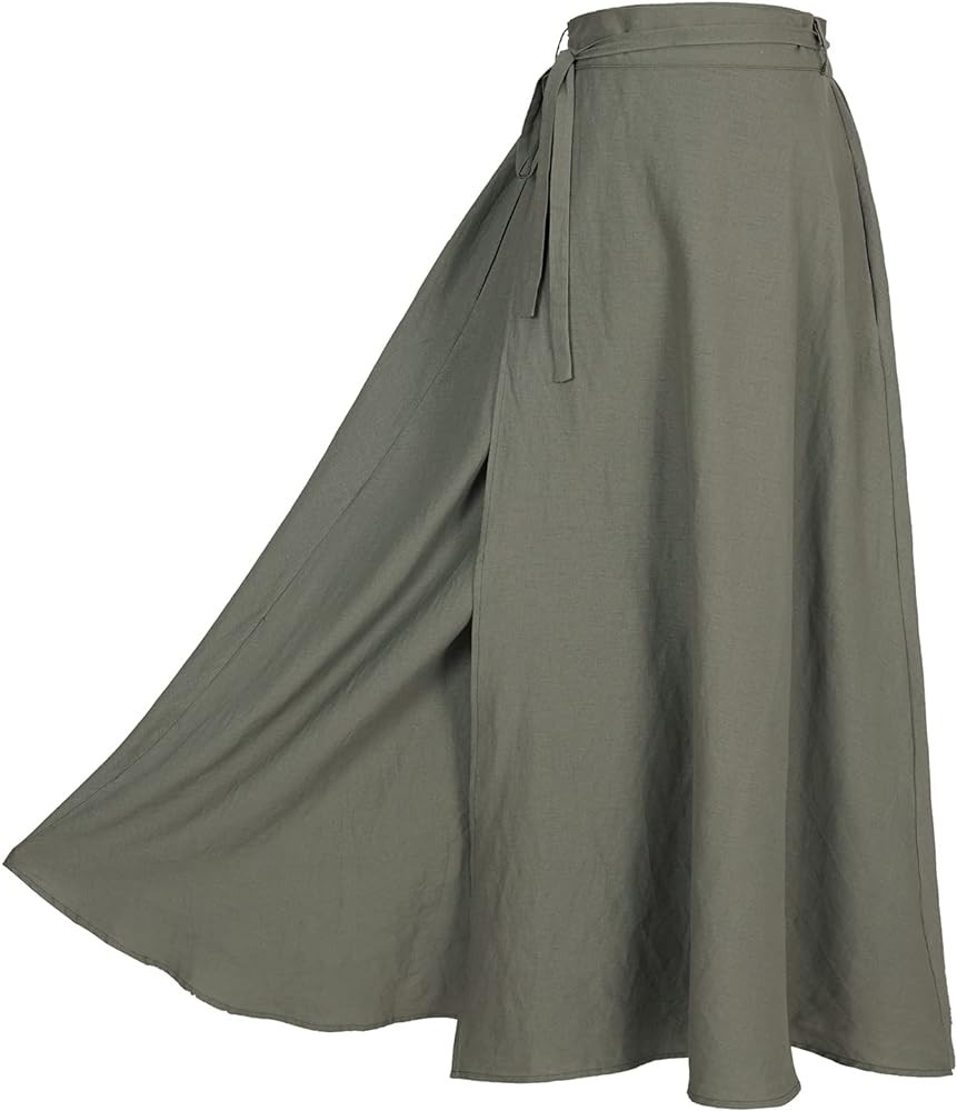 Women's Linen Wrap Skirt Casual Maxi Skirt Vintage A line Linen Skirt | Amazon (US)