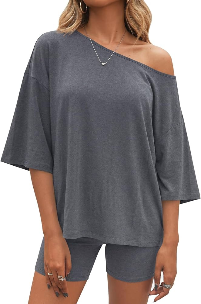 Fisoew Womens 2 Piece Lounge Sets Summer Matching Sets Oversized T Shirts and Biker Shorts 2026 T... | Amazon (US)