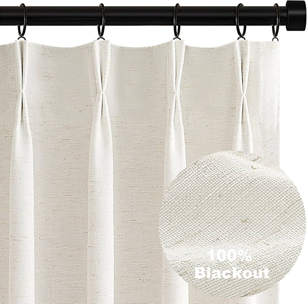Topfinel 96 Inches Long Pinch Pleated 100% Blackout Curtains,Thermal Insulated Natural Linen Pinc... | Amazon (US)