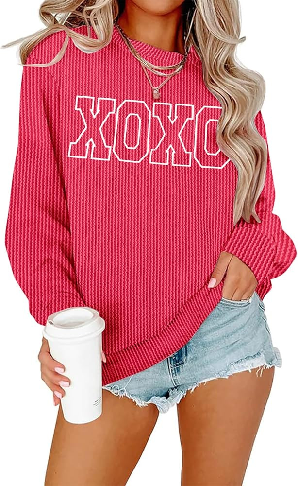 MNLYBABY Valentines Sweatshirt Women Valentine Shirt: Love Heart Shirts Casual Lightweight Long S... | Amazon (US)