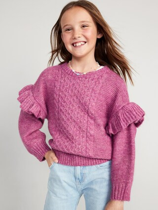 Ruffled Crew-Neck Pullover Sweater for Girls | Old Navy (US)