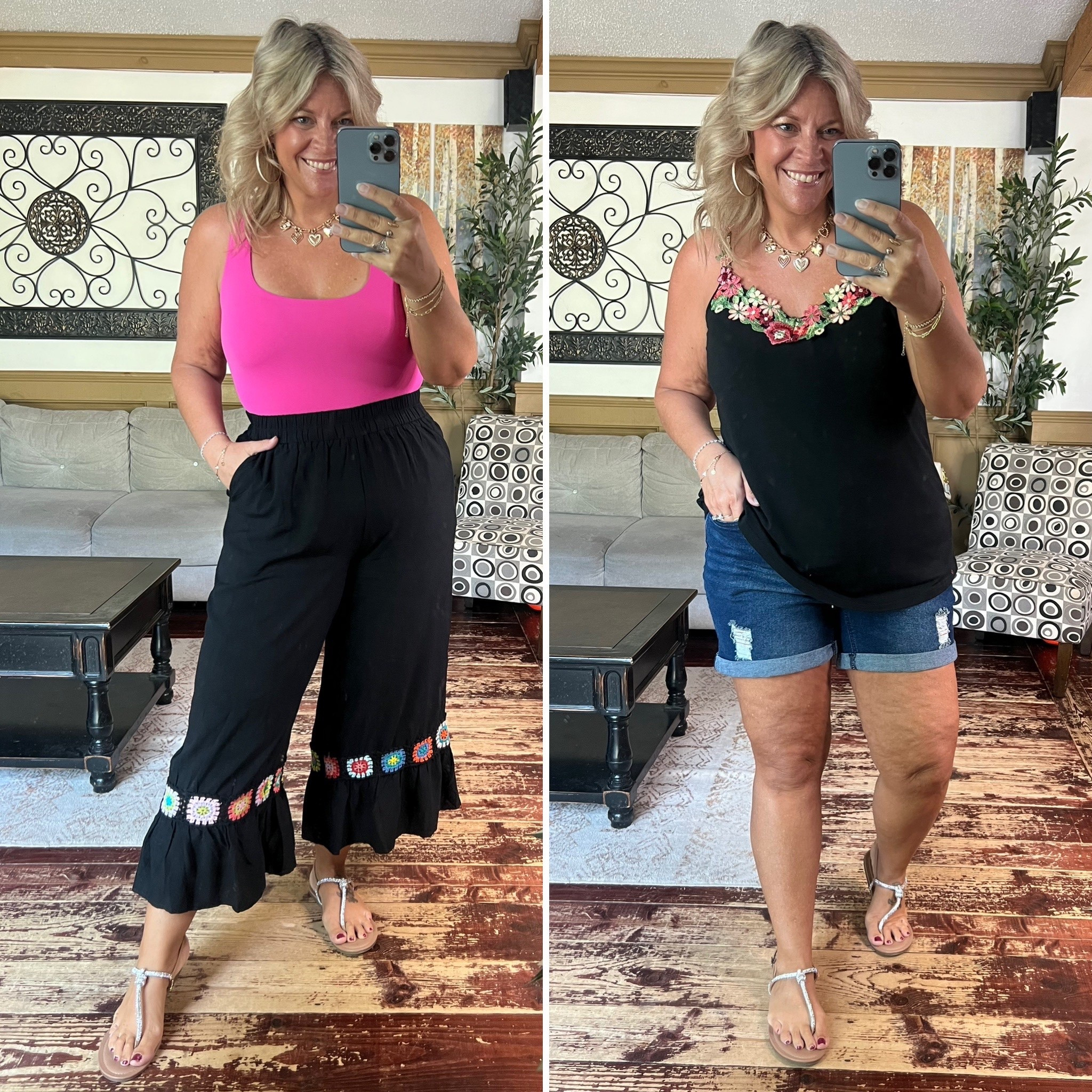 Wearing size 12 in floral embroidered top and cropped pants (would prefer the 14 in the pants); size 14 in elastic waist shorts , size large in tank

#LTKFindsUnder50 #LTKPlusSize #LTKMidsize