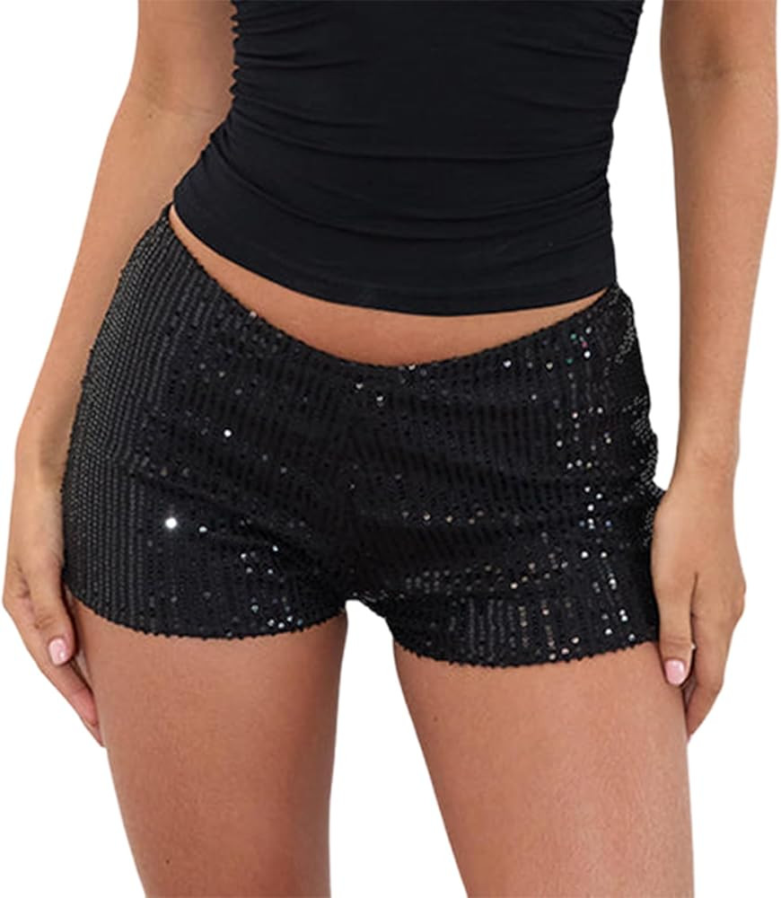 UAURORAO Women Sequin Micro Shorts Mini Sparkly Low Rise Going Out Y2k Shorts Sexy Glitter Rave Booty Boxers | Amazon (US)
