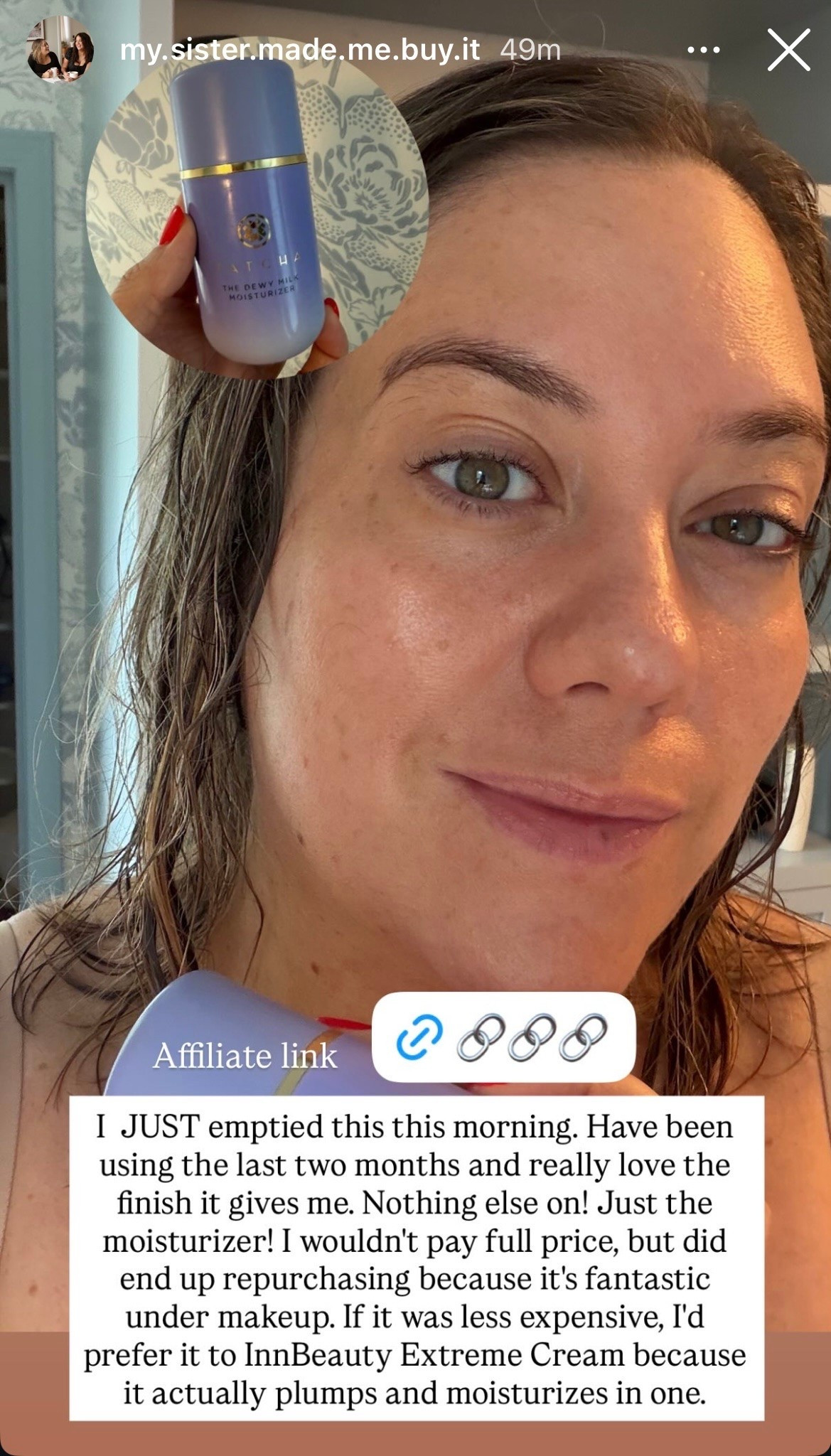 ALL I have on my face in this picture is the Tatcha dewy milk moisturizer! I really love what a glowy and hydrated finish it gives my skin, and it plumps and moisturizes even better than InnBeauty Extreme Cream, which I love. It’s pricey, so I’d take advantage of getting it during Prime Day while it’s on sale.

#LTKSaleAlert #LTKBeauty #LTKselfcare