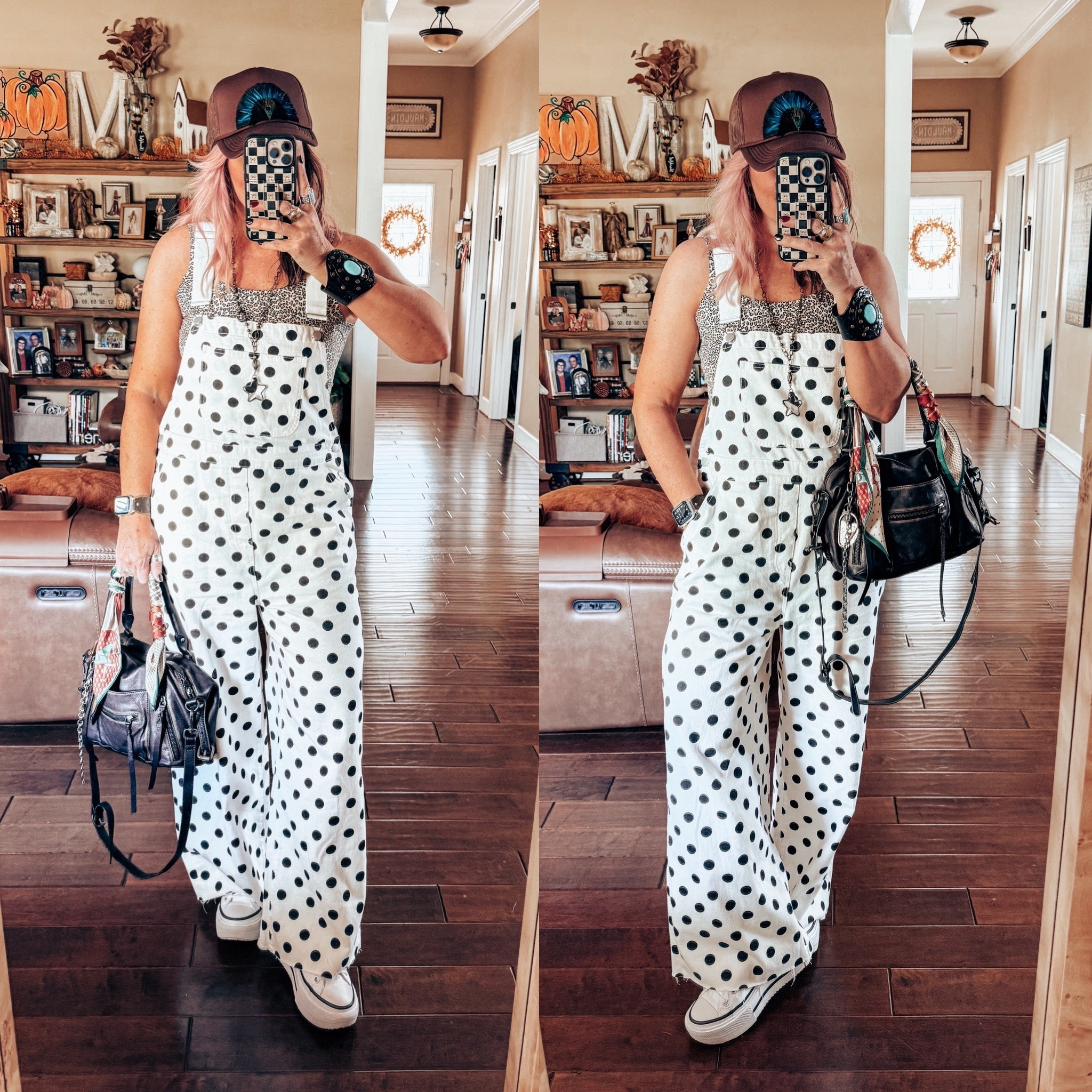 My overalls have been some of my favs lately! This was a fun outfit I wore to town this week and got so many compliments! I love to pattern mix! Also adding in some turquoise was so cute too! 
Overalls- L ( could’ve work a medium) 
Tank- M
Converse- I size down 
Hat is @littlebirdtrucking
Cuff & necklace is @threebirdnest save with code MANDIE20MAULDIN