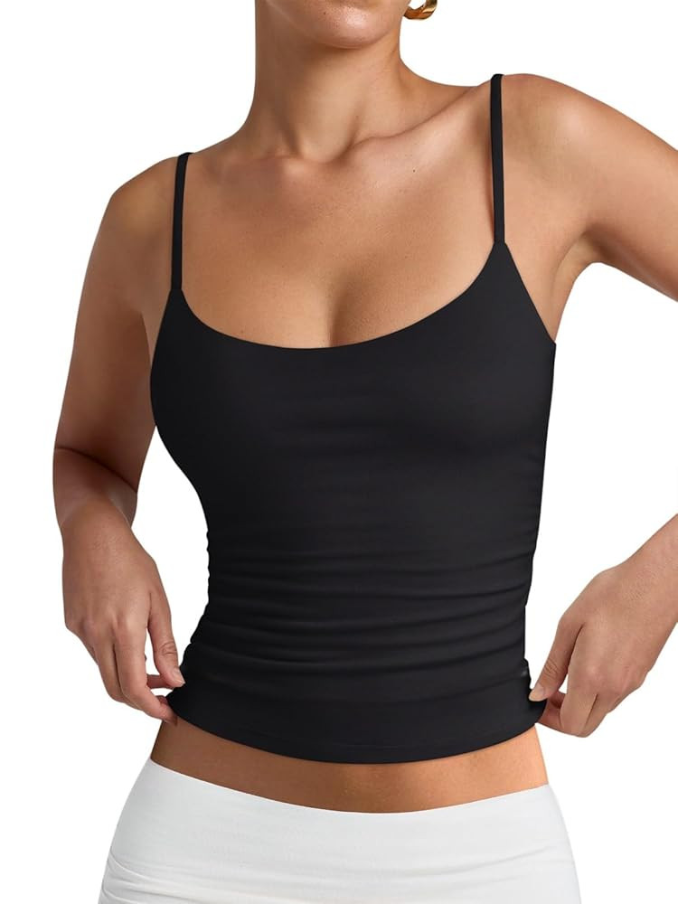 PINKMSTYLE Women's Basic Double Lined Scoop Neck Tank Tops Adjustable Cami Tank Summer Sleeveless... | Amazon (US)