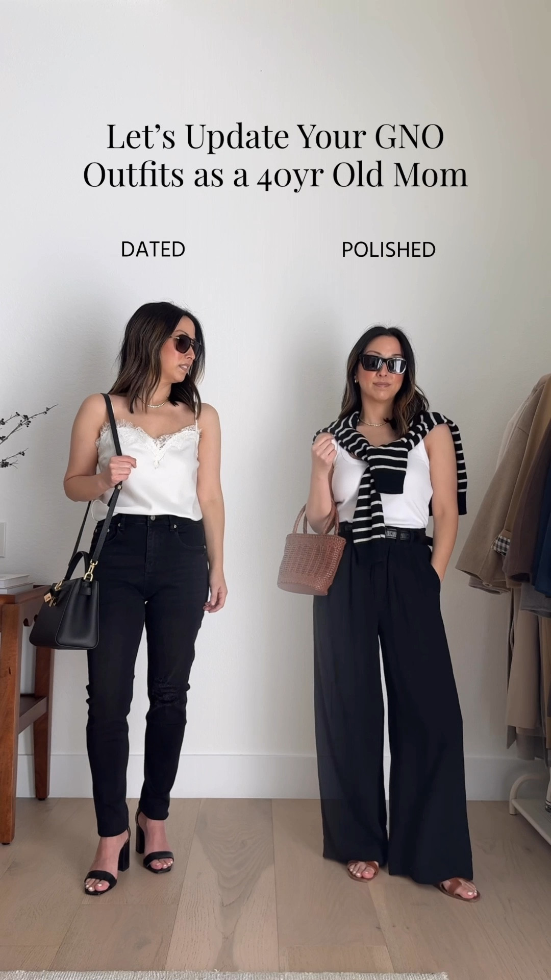 Update your Girls Night Outfit outfits as a 40yr old mom. 

Madewell tank small
J.crew cashmere sweater xs - old
Z Supply Vista Teosuers small - color is old. 
Hermes Oran sandals 35
J.crew bag - old
YSL sunglasses 
Dorsey James necklace 15”
Aritzia belt 

#LTKmomlife #LTKgrwm #LTKPetite