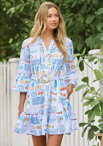 Sewing Down South x Crown & Ivy\u2122 Sail 3/4 Sleeve Mini Dress with Belt | Belk