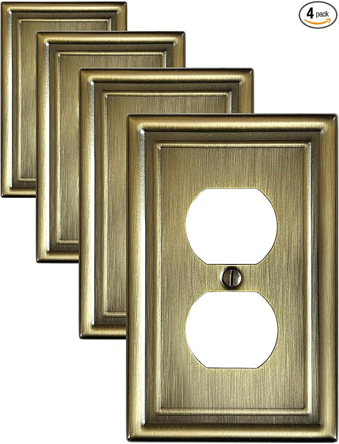 4-Pack Duplex Wall Plate, Decorative Antique Brass Outlet Covers, Metal Electrical Outlet Cover P... | Amazon (US)