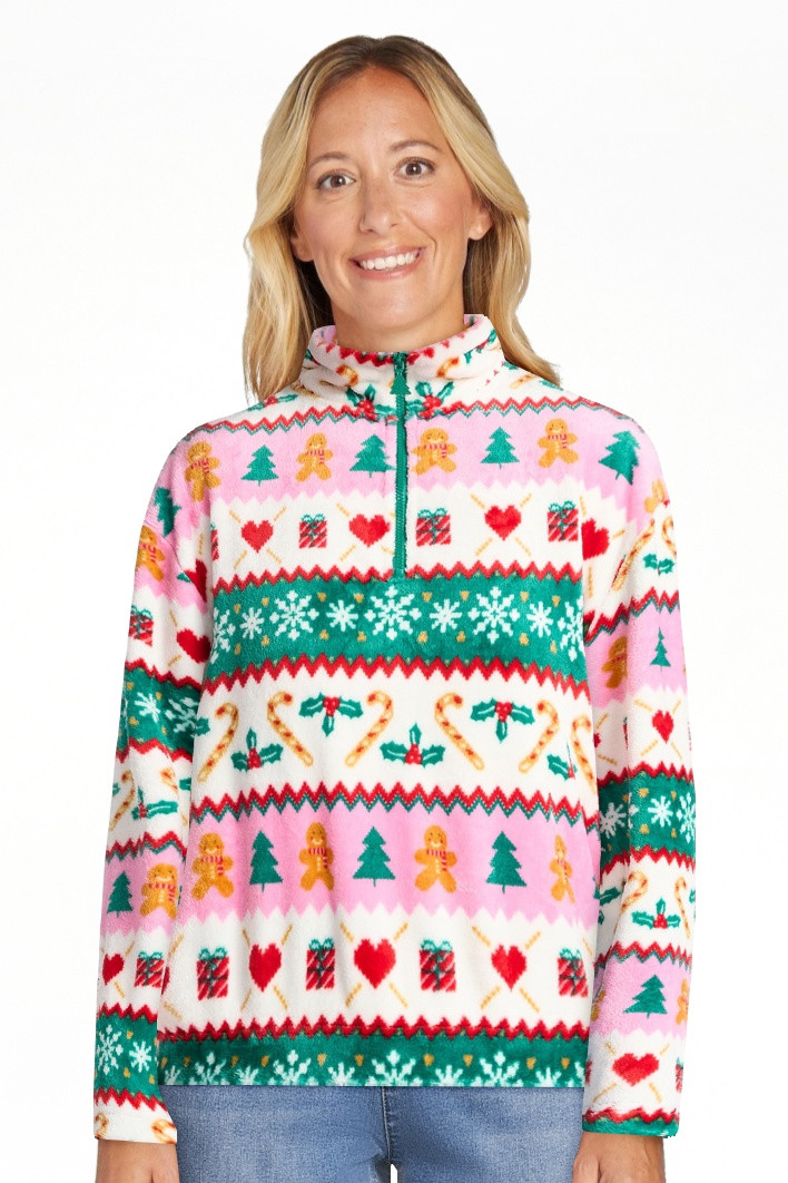 No Boundaries Christmas Quarter Zip Mock Neck Plush Top with Long Sleeves, Women's | Walmart (US)