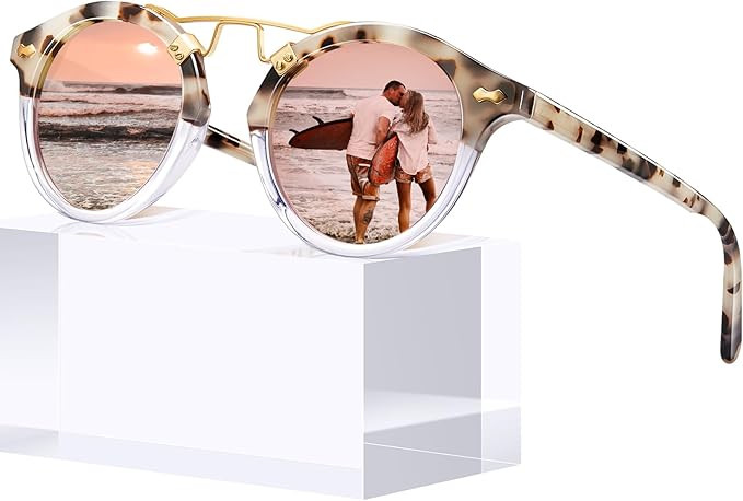 CARFIA Small Face Acetate Polarized Sunglasses for Women UV Protection, Retro Double Bridge Eyewe... | Amazon (US)