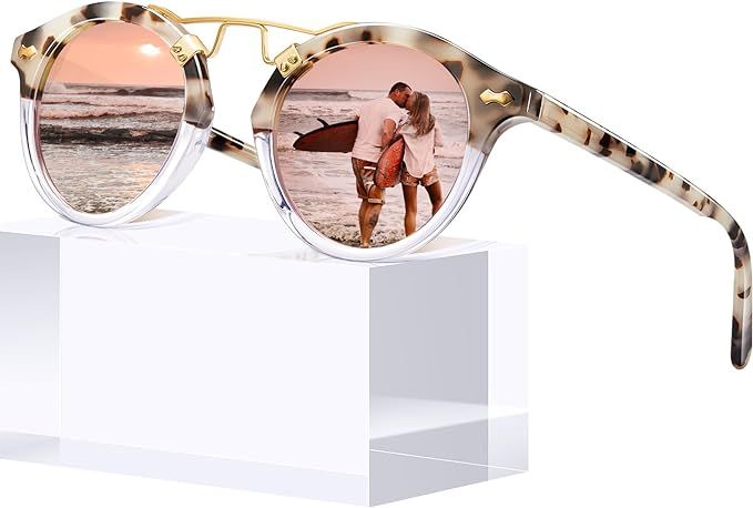 CARFIA Small Pink Mirrored Polarized Sunglasses for Women UV Protection, Acetate Eyewear Double B... | Amazon (US)