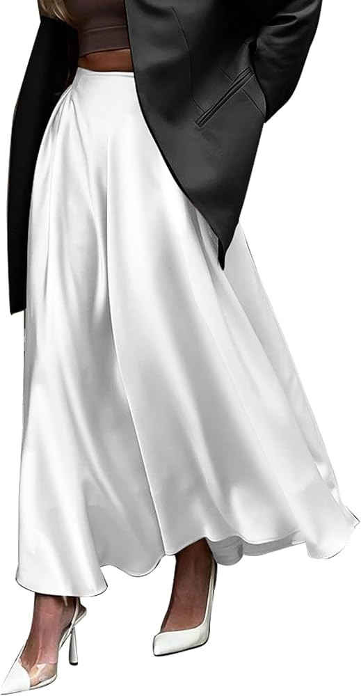 Womens Satin High Waist Elastic Midi Skirt Satin Maxi Skirt Silk Elegant Long Trendy A-Line Midi ... | Amazon (US)