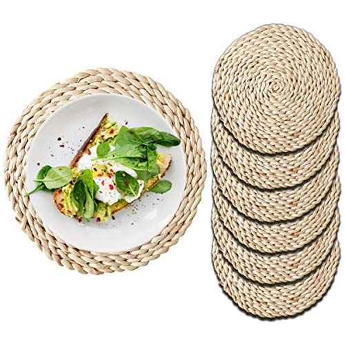 Round Woven Table Mat - 11'8" Farmhouse Placemats Set of 6 for Rustic Dining Table Decor - Heat Resi | Amazon (US)