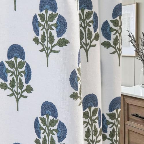 Blue Floral Shower Curtain Hookless - 72x72 Inches,Cotton Blend Cloth Fabric,Girly Cute Coquette ... | Amazon (US)