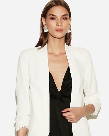 ruched sleeve boyfriend blazer | Express