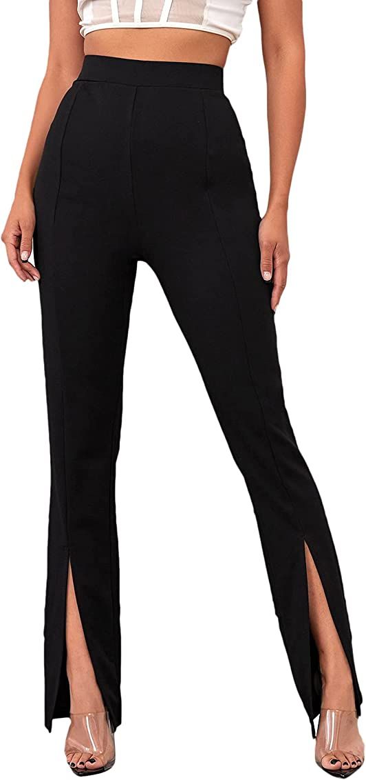 Milumia Women's Elegant Straight Leg Pants High Waisted Split Hem Bottom Pants | Amazon (US)